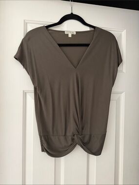 nine britton Taupe V-Neck Twist Front Blouse